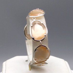 Pale Blush Cats Eye Bracelet Bezel Set in Sterling Silver, 925 CI with Gemstone